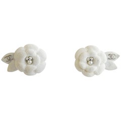 Chanel 2005 Fall/Winter White Camellia Flower Earrings 