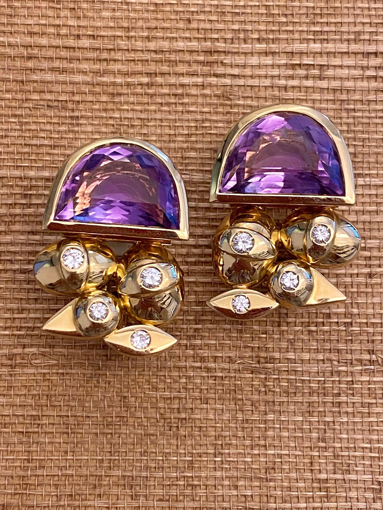 Giorgio Facchini Amethyst-Diamant- und Gold-Ohrringe, Künstlerschmuck 2005 (Gemischter Schliff) im Angebot