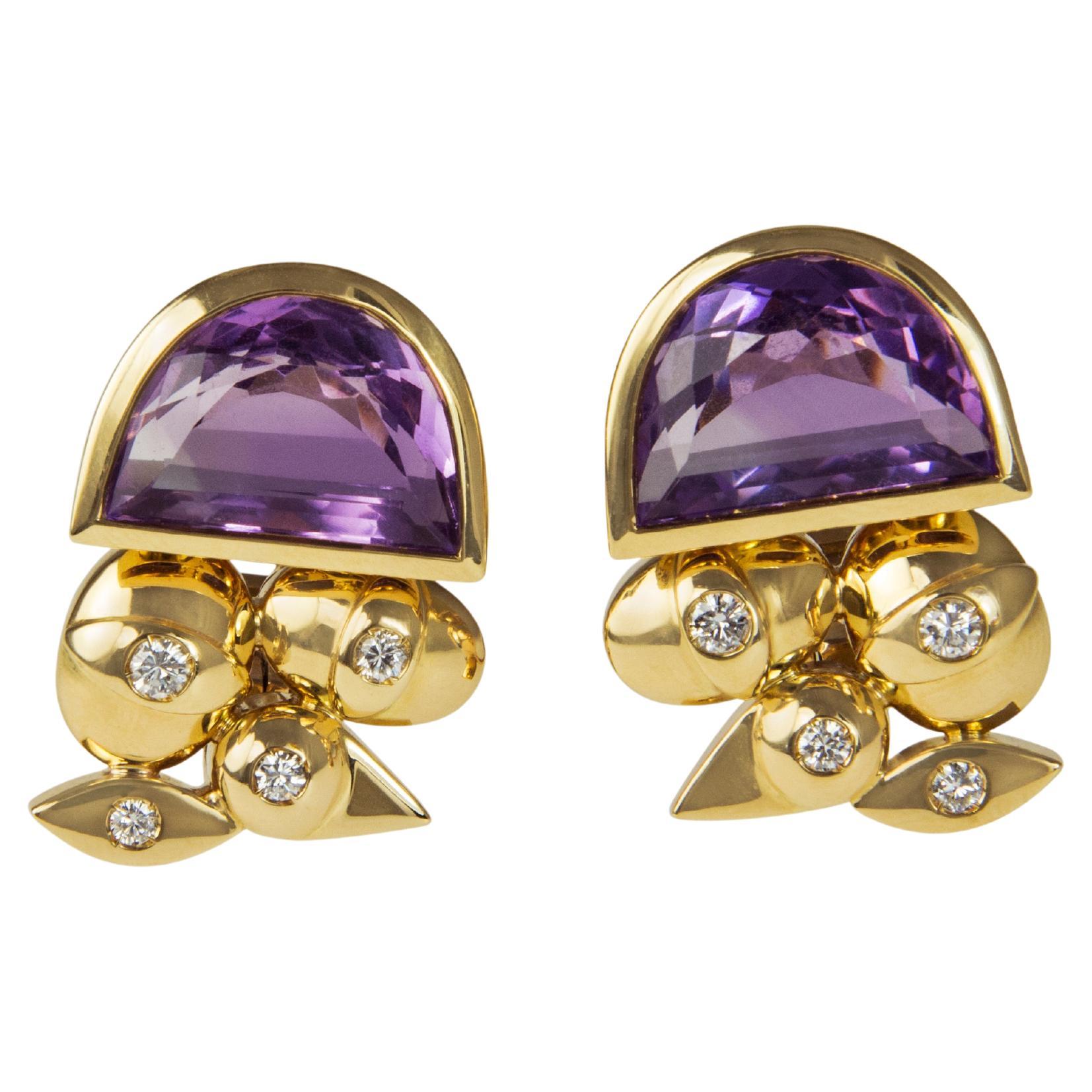 Giorgio Facchini Amethyst Diamond and Gold Earrings Artist Jewel 2005 For Sale