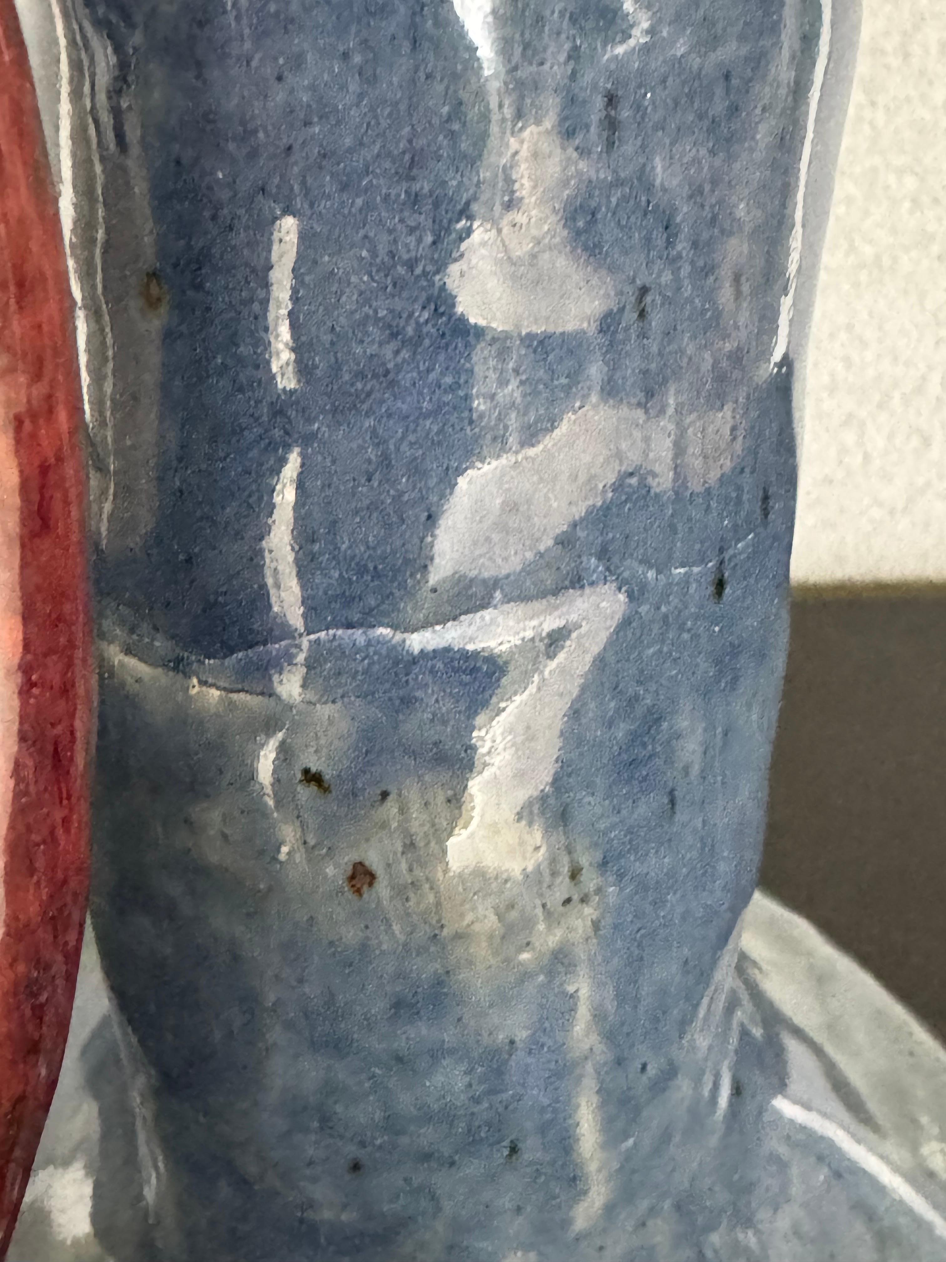 2005 Hand-Made Glazed Blue Pottery Pitcher  For Sale 5