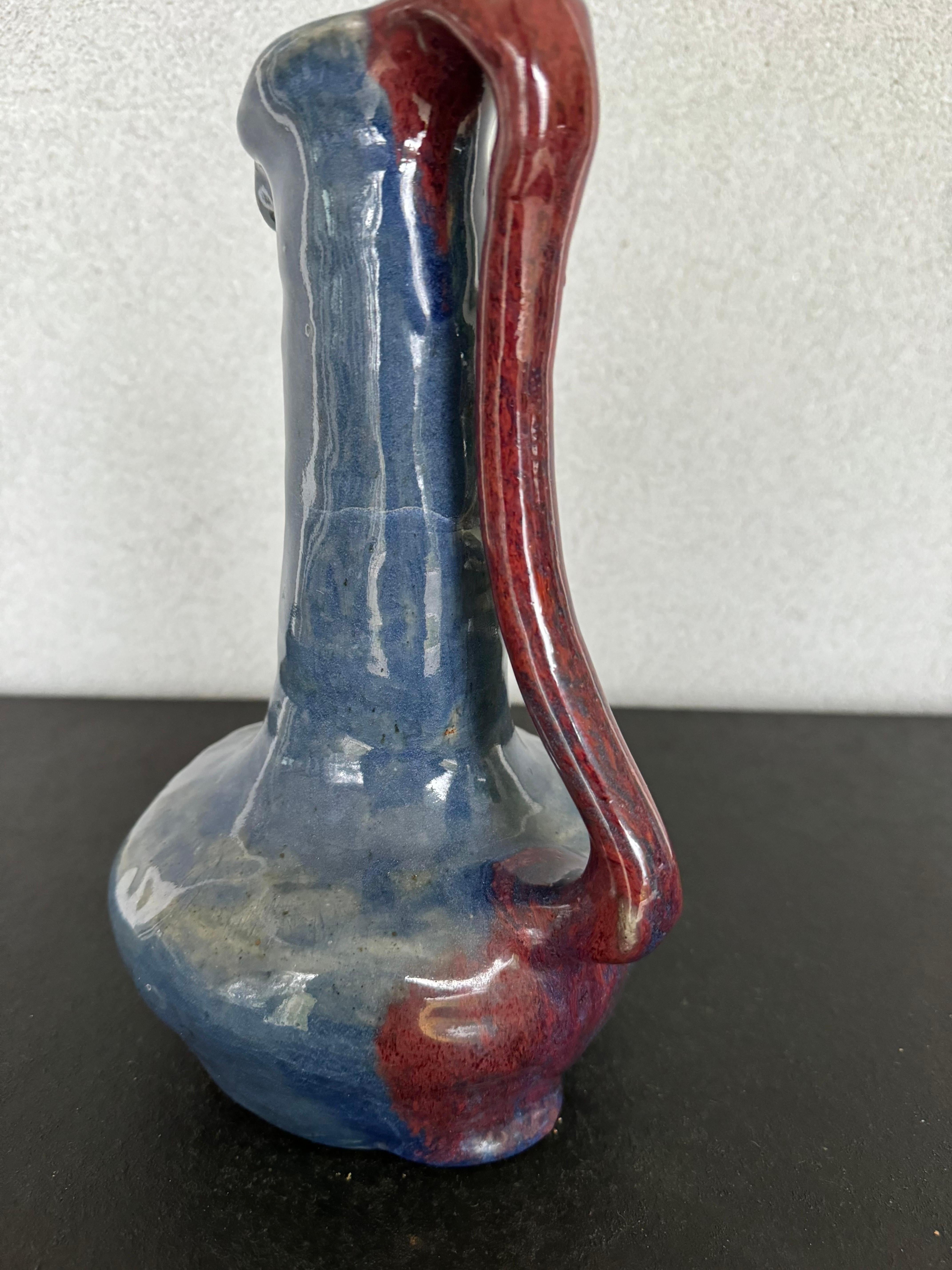 2005 Hand-Made Glazed Blue Pottery Pitcher  In Good Condition For Sale In Fort Washington, MD