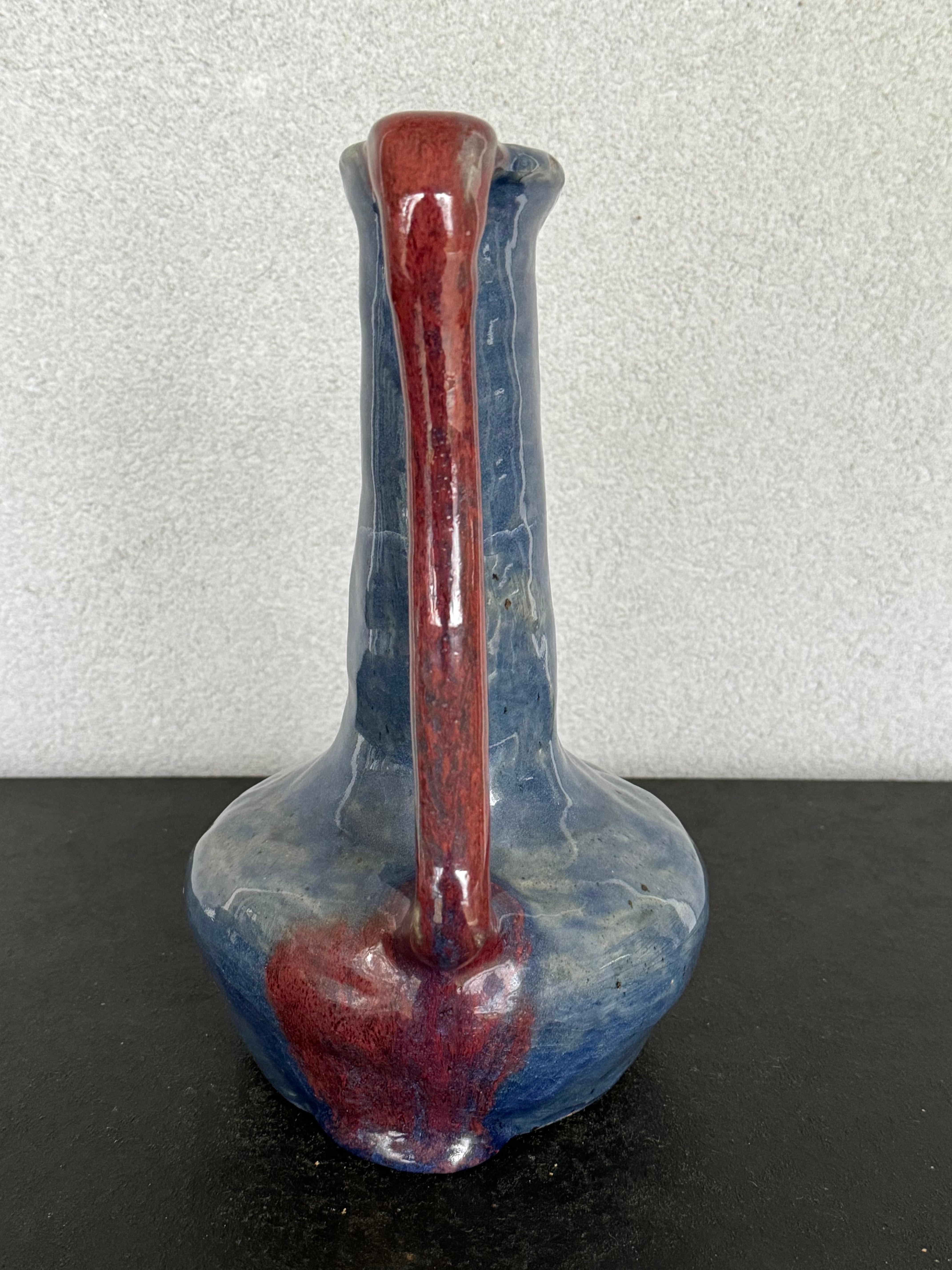 2005 Hand-Made Glazed Blue Pottery Pitcher  For Sale 1