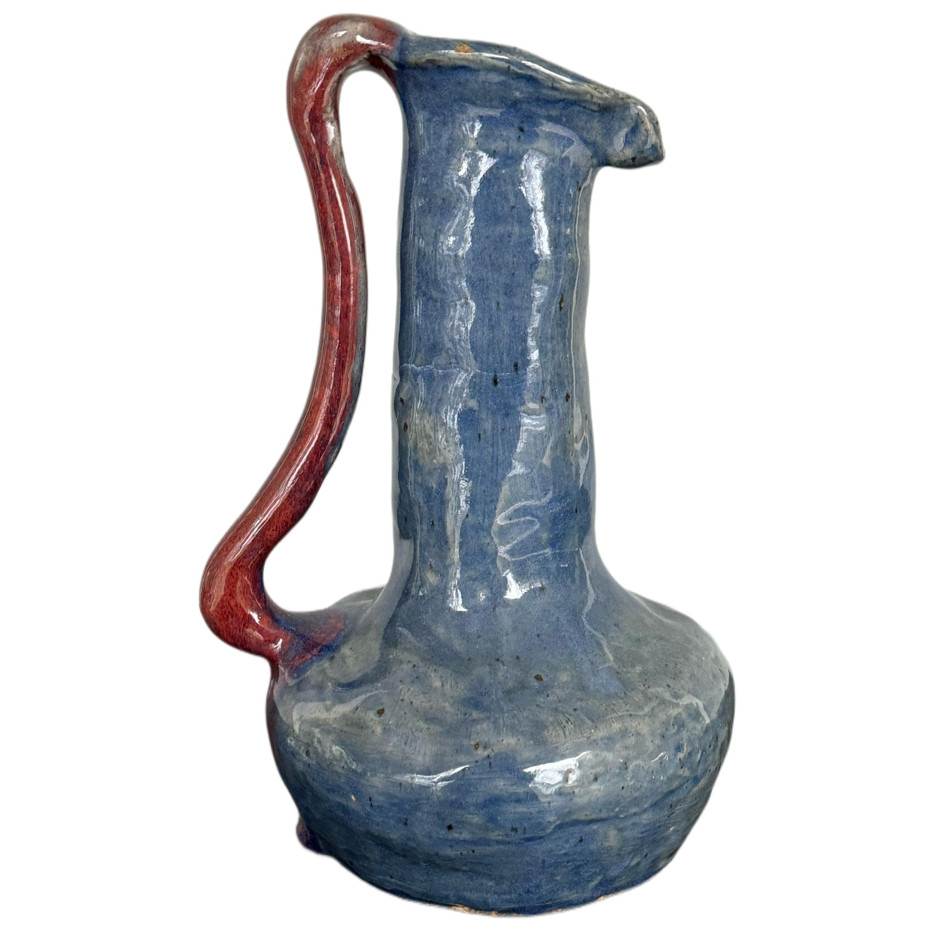 2005 Hand-Made Glazed Blue Pottery Pitcher