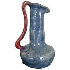 2005 Hand-Made Glazed Blue Pottery Pitcher