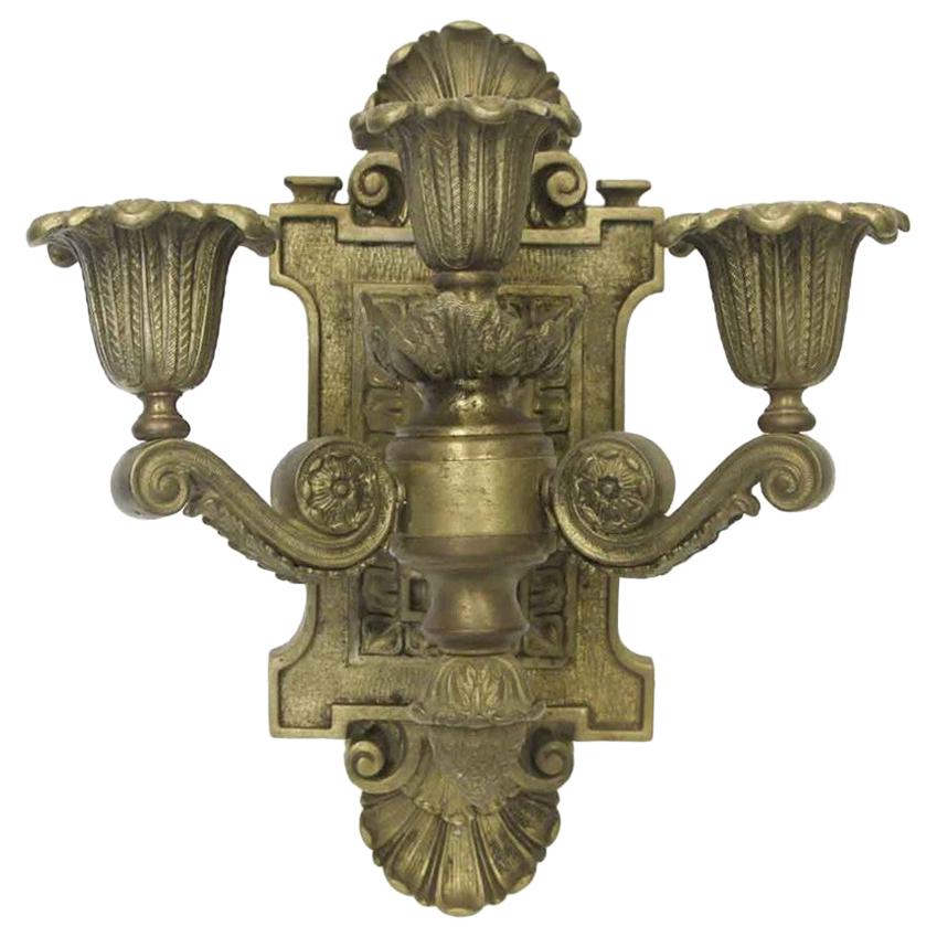 Heavy Cast Bronze Empire Wall Sconce w 3 Lights Quantity Available For Sale