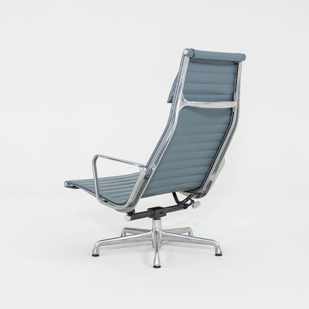 Contemporary 2005 Herman Miller Eames Aluminum Group Reclining Lounge Chairs in Blue Leather For Sale