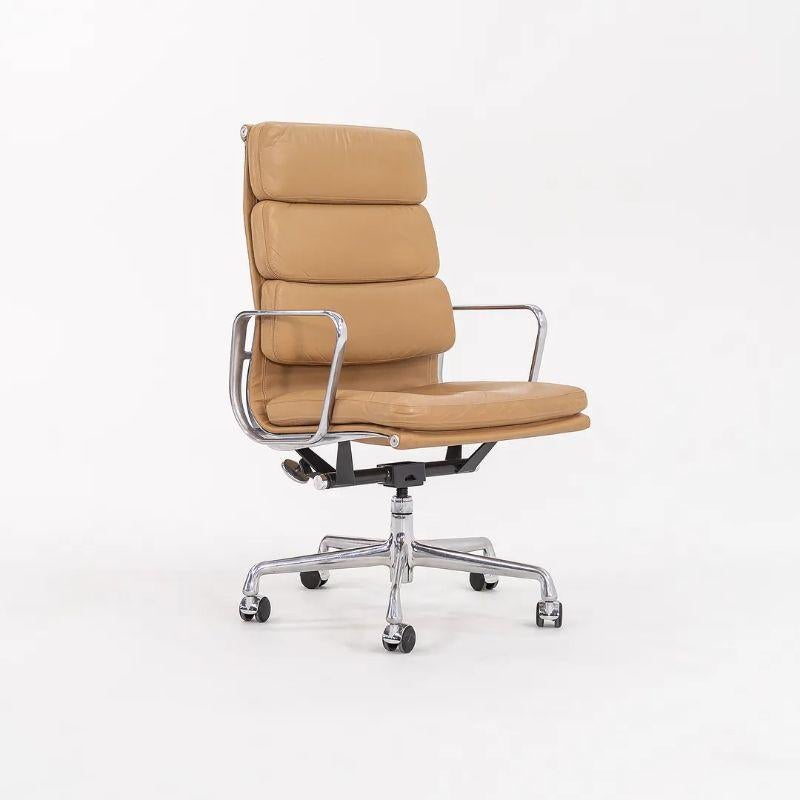 Modern 2005 Herman Miller Eames Soft Pad Executive Desk Chairs In Tan Leather For Sale