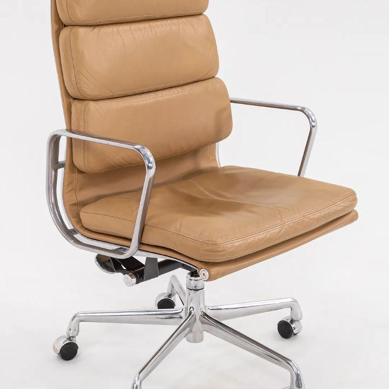 Contemporary 2005 Herman Miller Eames Soft Pad Executive Desk Chairs In Tan Leather For Sale