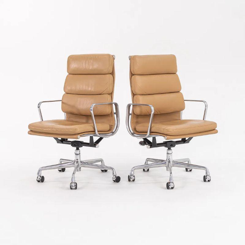 2005 Herman Miller Eames Soft Pad Executive Desk Chairs In Tan Leather For Sale 1