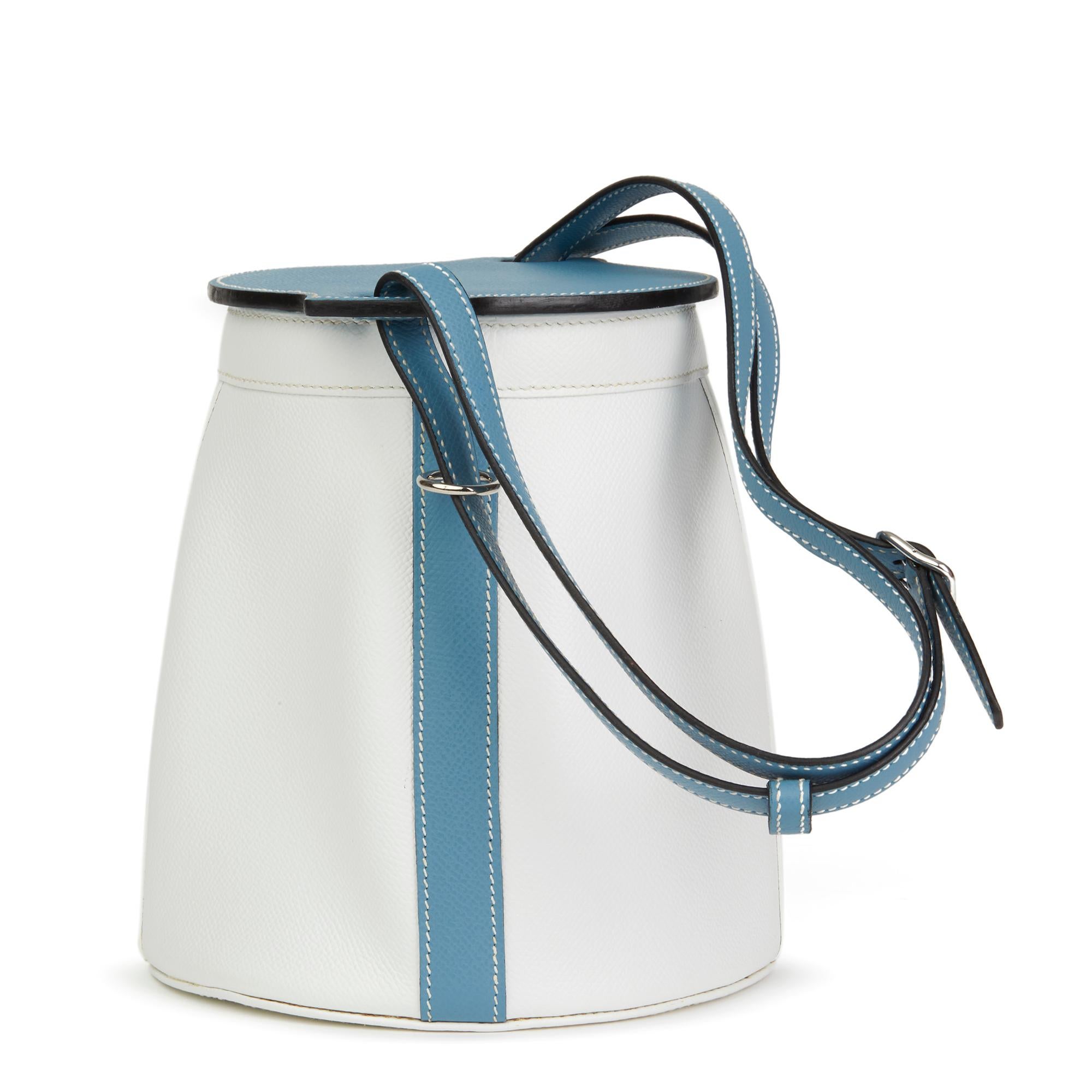 2005 Hermès Blue Jean & White Epsom Leather Farming Bucket Bag (Grau)
