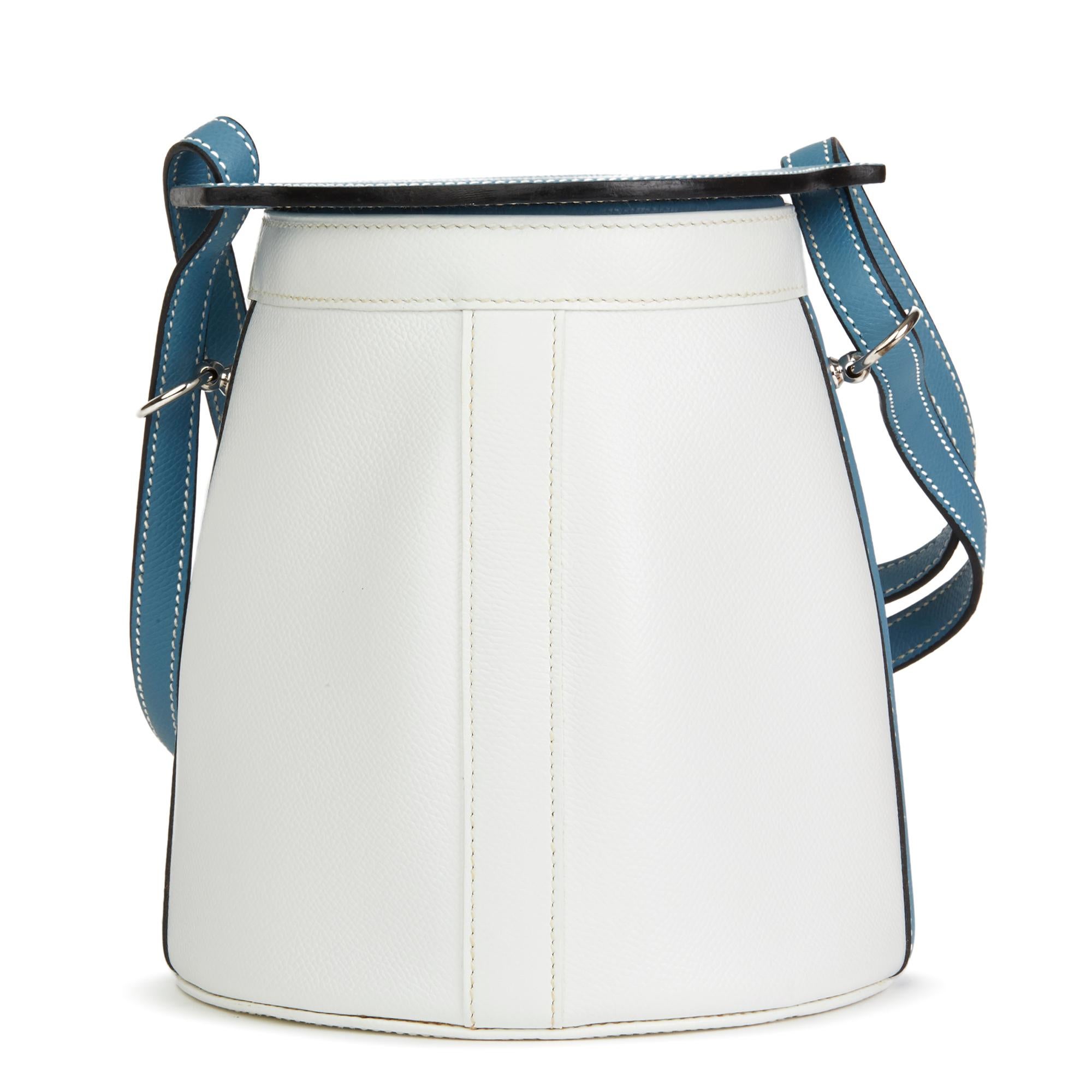 Gray 2005 Hermès Blue Jean & White Epsom Leather Farming Bucket Bag