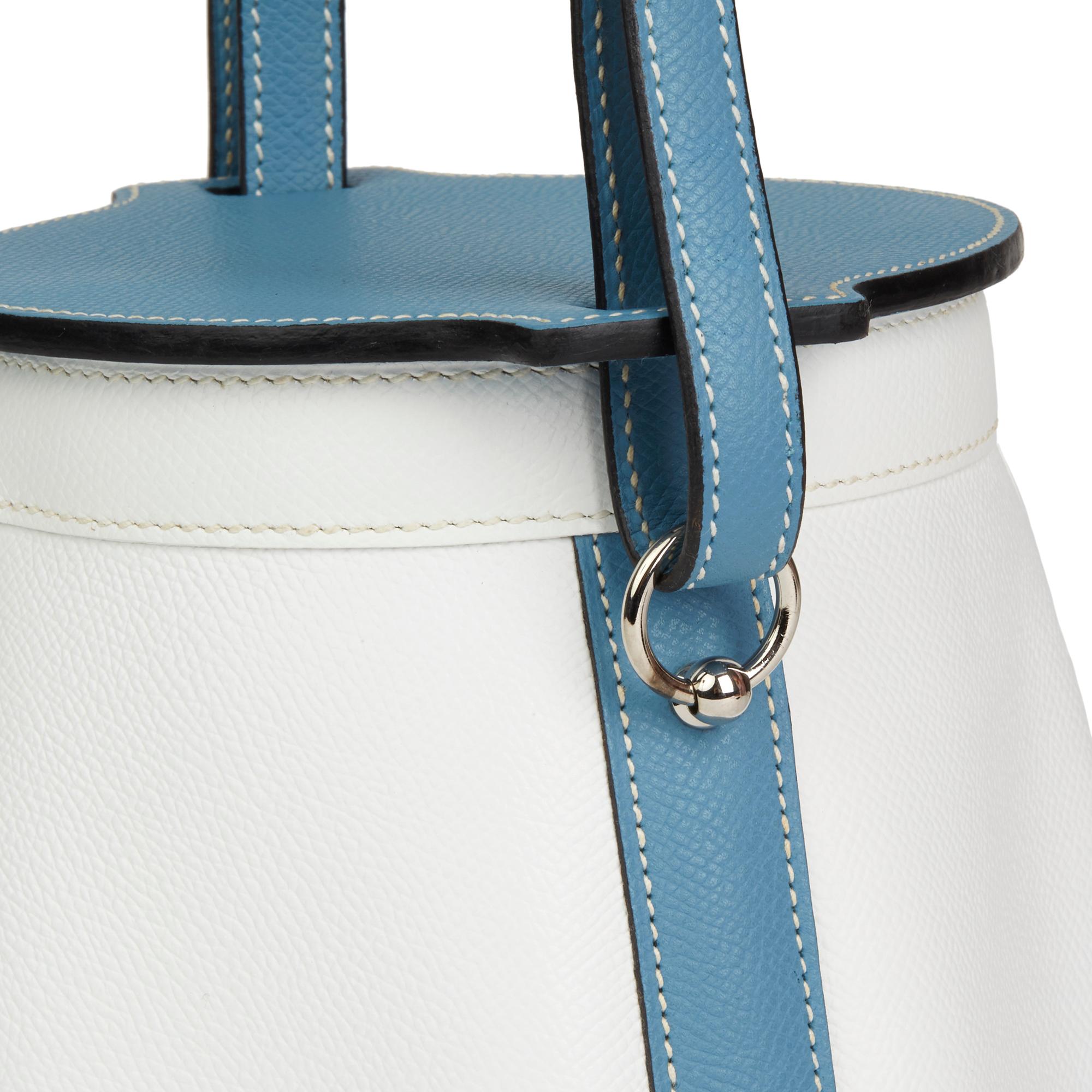 Women's 2005 Hermès Blue Jean & White Epsom Leather Farming Bucket Bag