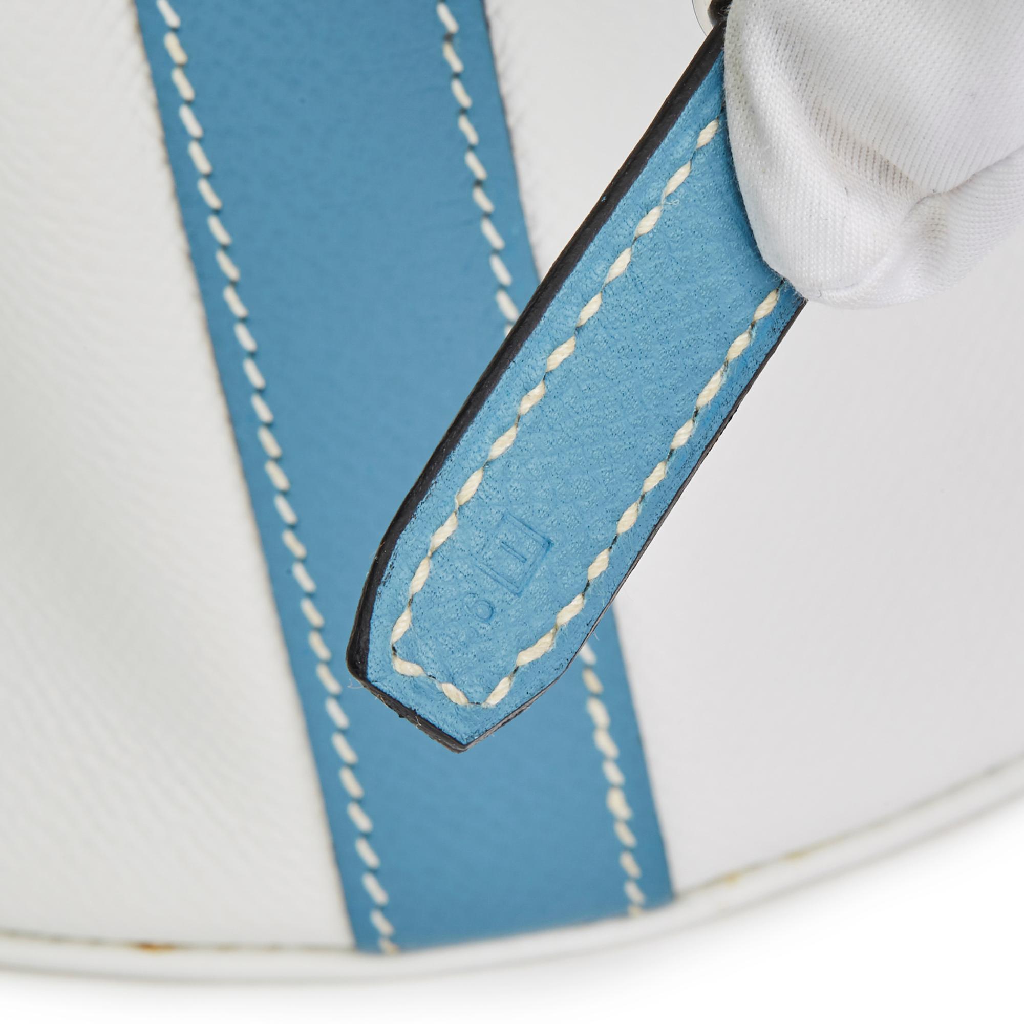 2005 Hermès Blue Jean & White Epsom Leather Farming Bucket Bag 3