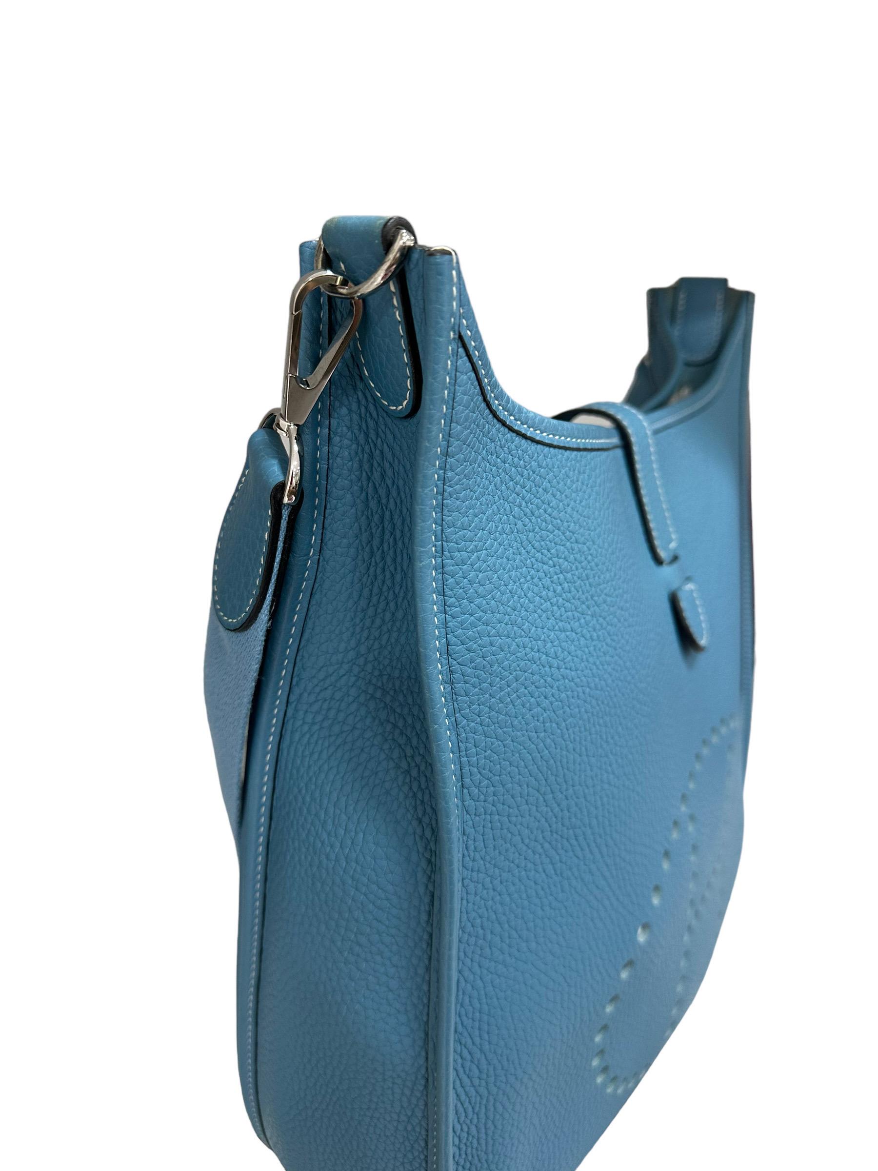 Women's or Men's 2005 Hermès Evelyne GM Pelle Togo Bleu jean Borsa a Tracolla For Sale