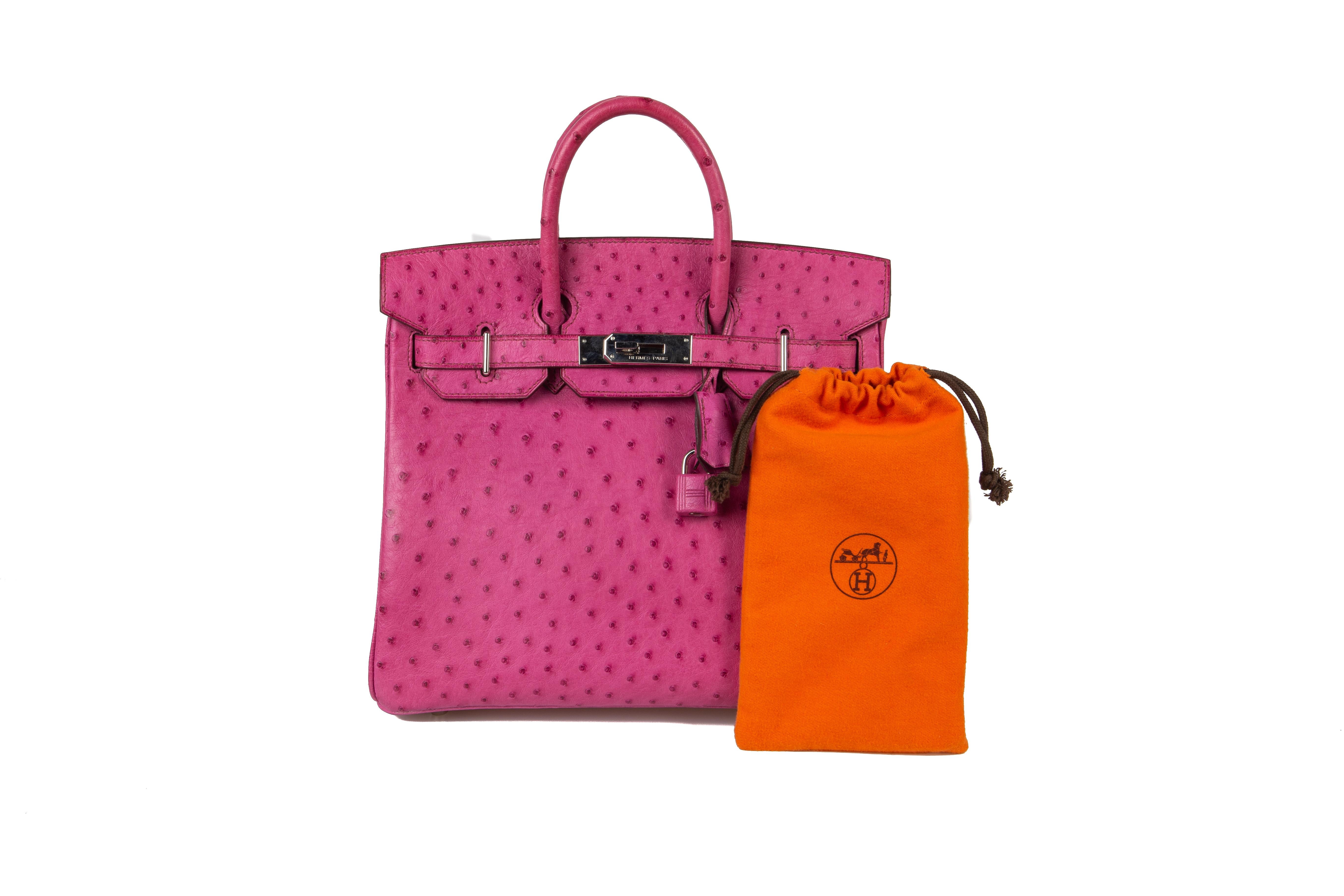 2005 Hermès Birkin en autruche rose fuchsia 28 en vente 3