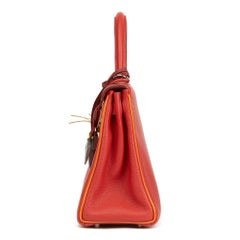 2005 Hermès Rouge Vif & Poitron Togo Leather Special Order Kelly 28cm Retourne
