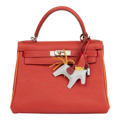 2005 Hermès Rouge Vif & Poitron Togo Leather Special Order Kelly 28cm Retourne