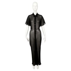 2005 JEAN PAUL GAULTIER sheer black RUNWAY dress with capelet and bustle back