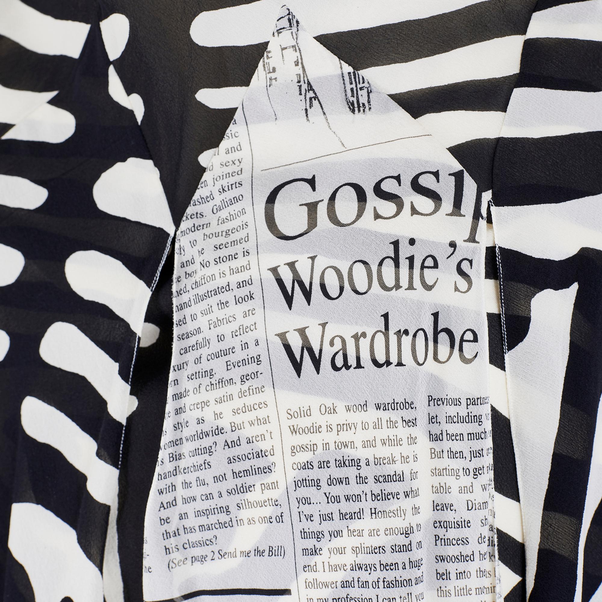 2005 John Galliano Zebra and Newspaper Print Silk Skirt For Sale