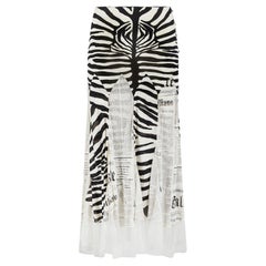 2005 John Galliano Zebra and Newspaper Print Silk Skirt