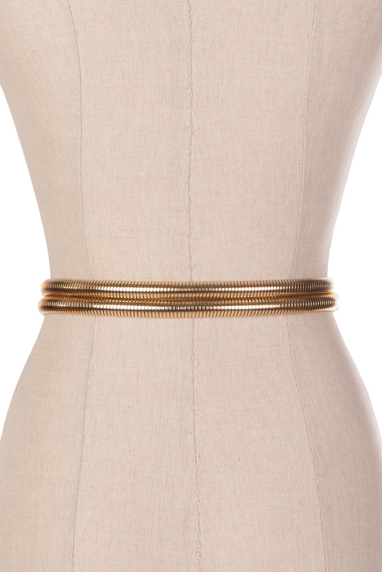 2005 Judith Leiber Crystal Embellished Gold Tone Double Stretch Metal Belt