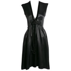  Lanvin Alber Elbaz Plunge Neck Black Satin Velvet Necklace Dress Runway, 2005