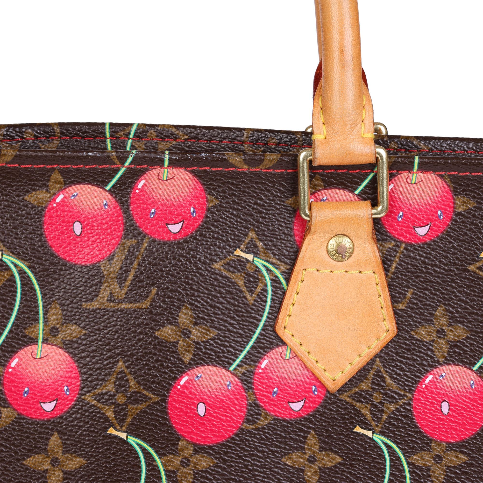 Women's 2005 Louis Vuitton Cherries Brown Monogram Coated Canvas Murakami Sac Plat