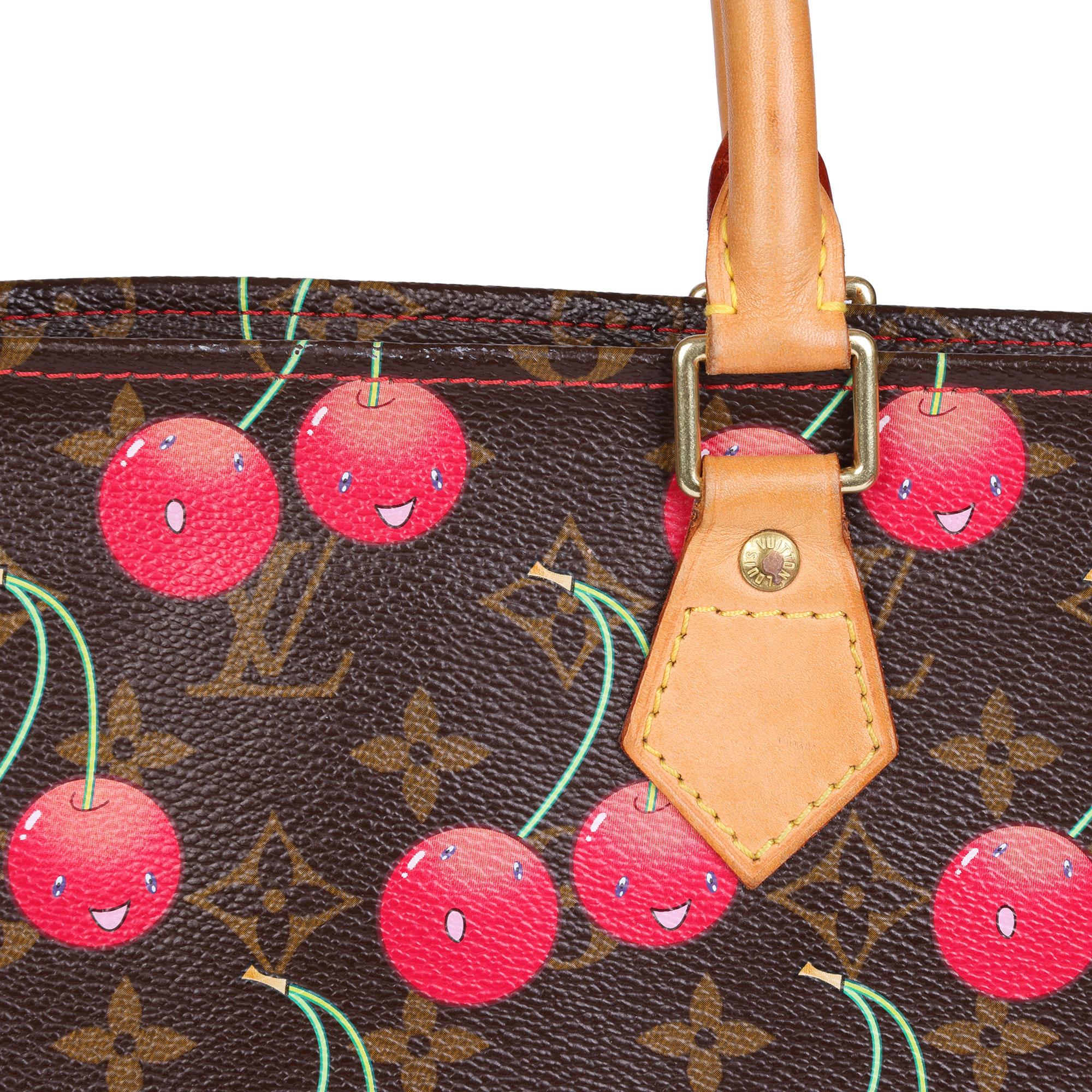 Women's 2005 Louis Vuitton Cherries Brown Monogram Coated Canvas Murakami Sac Plat