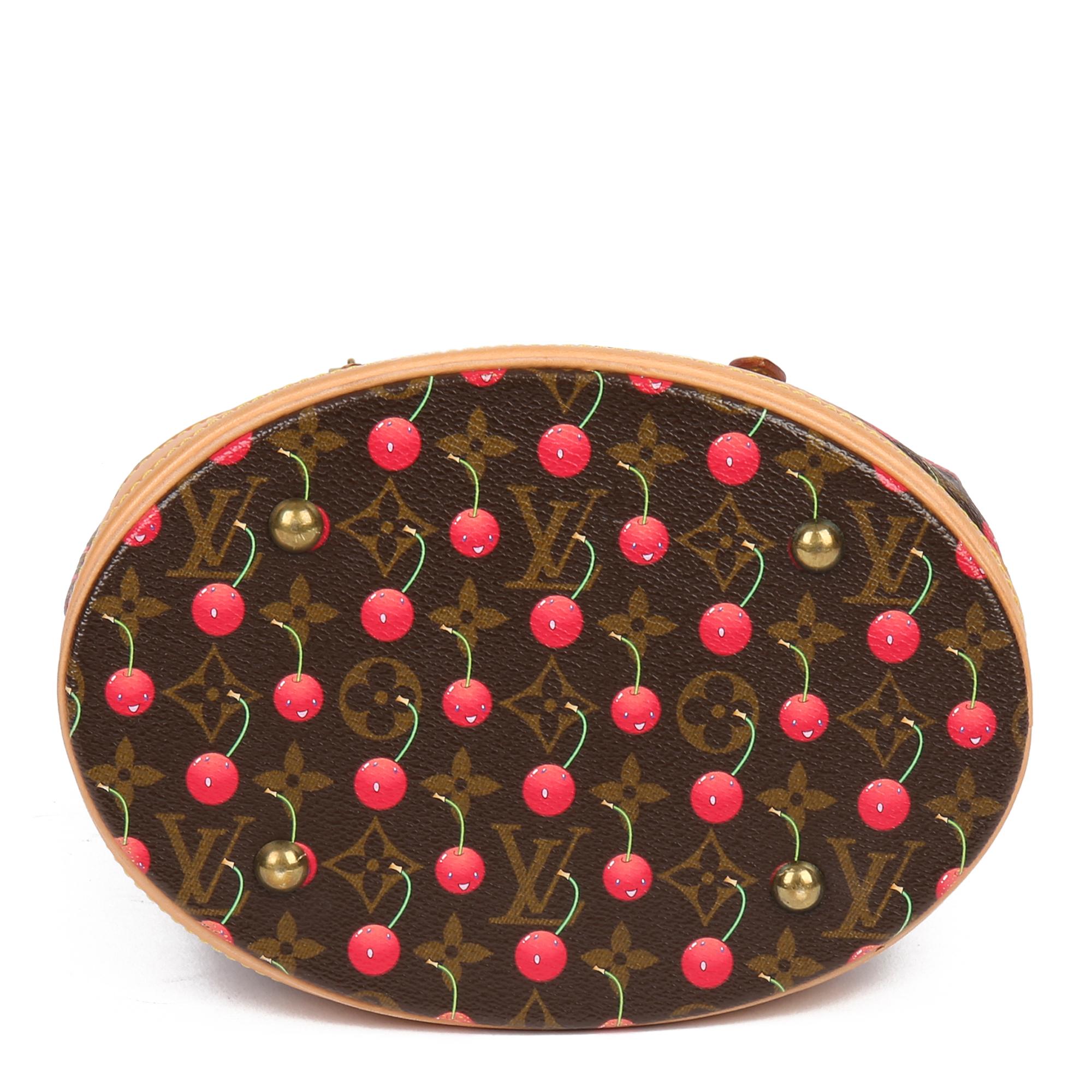 Brown 2005 Louis Vuitton Cherries Monogram Coated Canvas Leather Murakami Bucket Bag