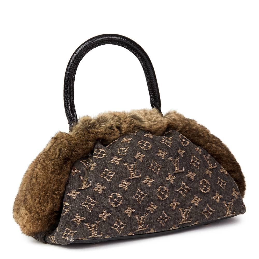 Brown 2005 Louis Vuitton Denim Chinchilla Fur Lizard And Python Trim Demi Lune MM