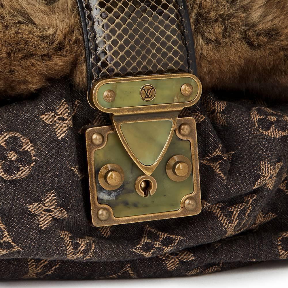 Women's 2005 Louis Vuitton Denim Chinchilla Fur Lizard And Python Trim Demi Lune MM