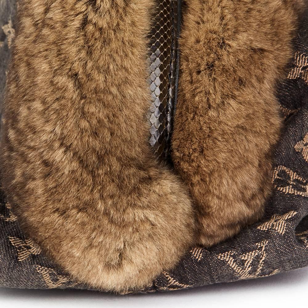 Brown 2005 Louis Vuitton Denim Chinchilla Fur Lizard And Python Trim Demi Lune MM