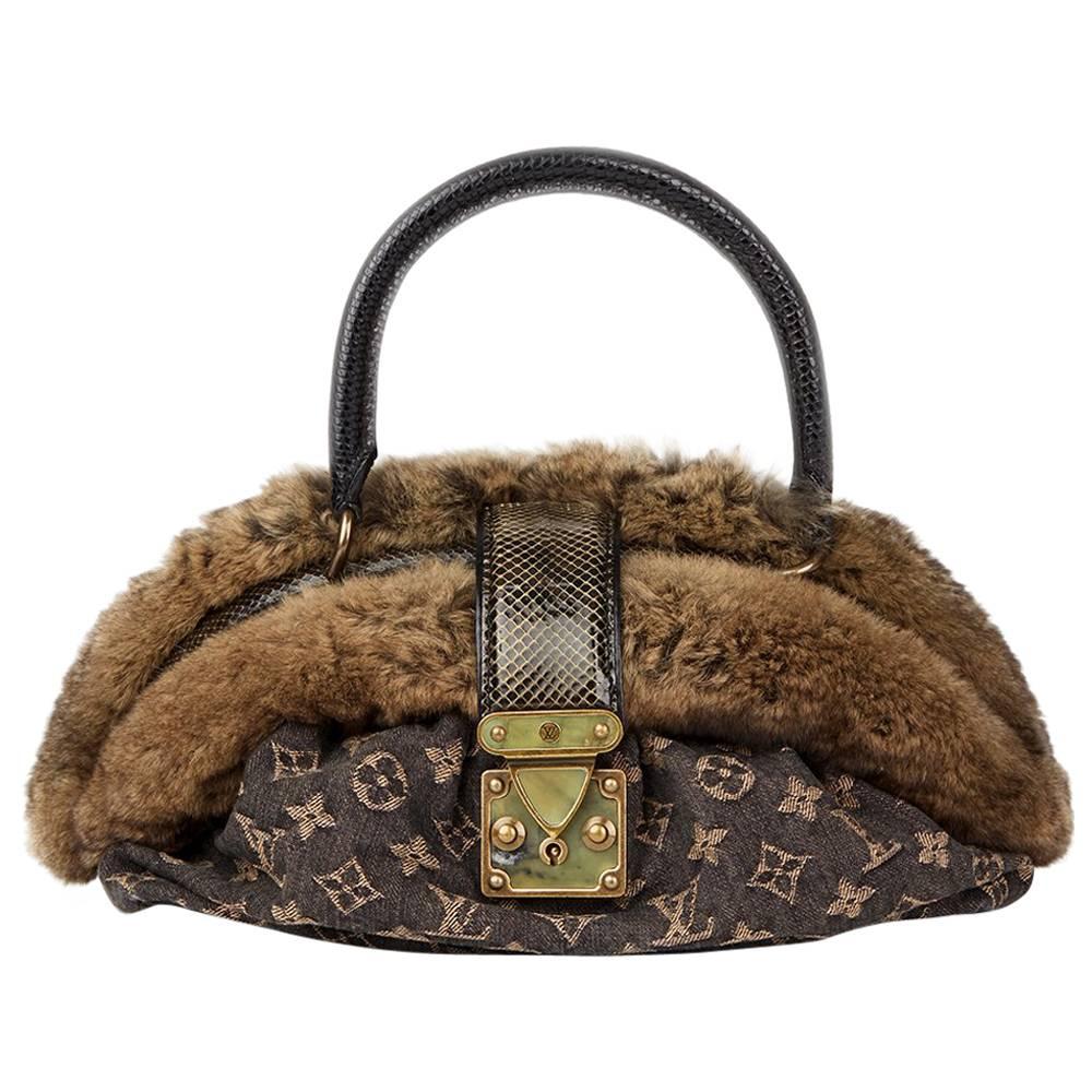 2005 Louis Vuitton Denim Chinchilla Fur Lizard And Python Trim Trim Demi Lune MM