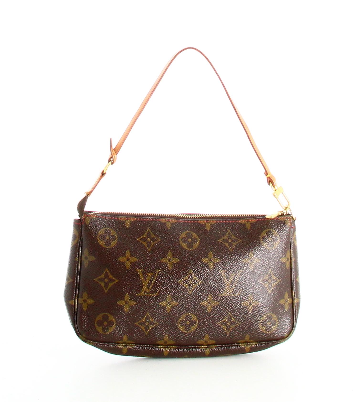 2005 Louis Vuitton Mini Handbag Canvas Monogram Cherry 

- Very good condition. Shows very slight signs of wear over time.
- Louis Vuitton Mini Handbag 
- Monongram Canvas 
- Cherry on the side 
- Brown leather strap 
- Clasp: golden zip 