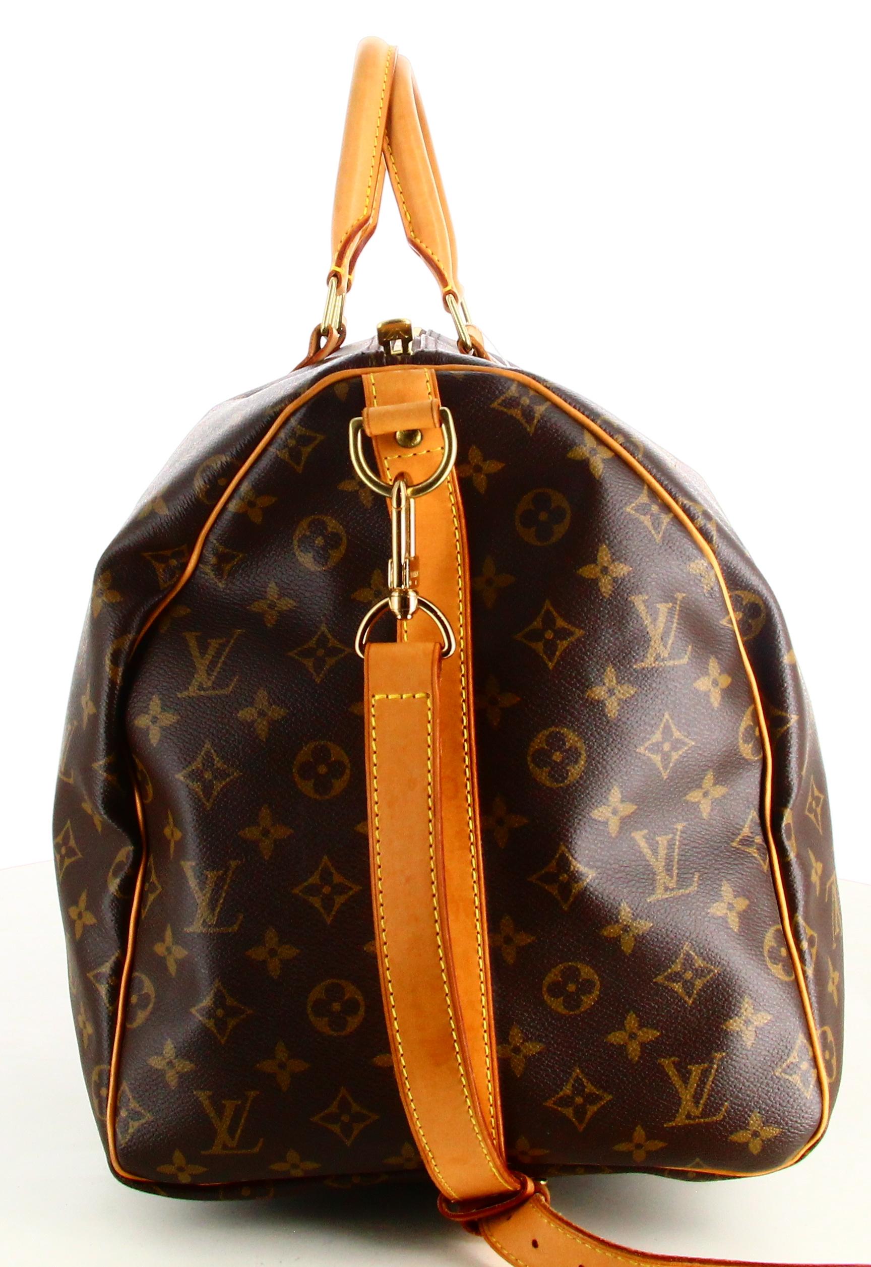 Brown 2005 Louis Vuitton Monogram Travel Bag Keepall Bandouliere 55