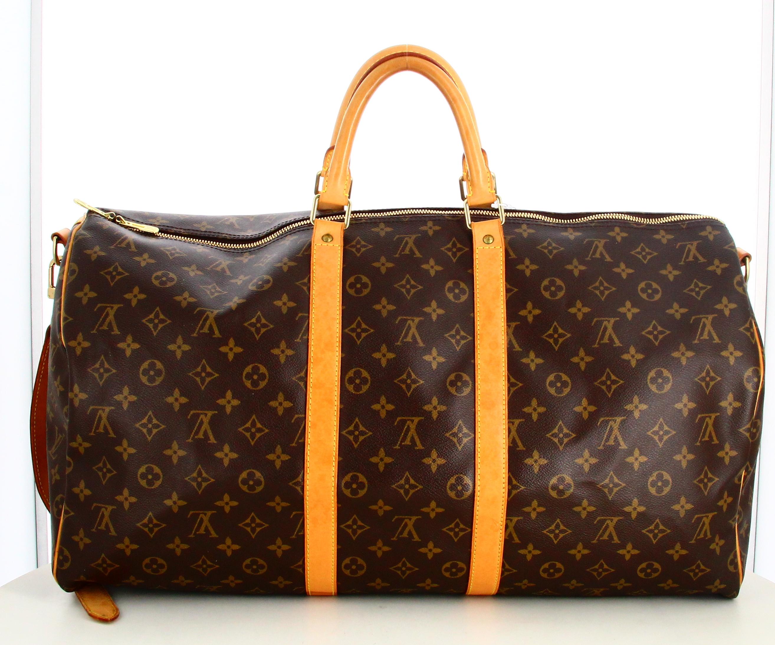 Women's or Men's 2005 Louis Vuitton Monogram Travel Bag Keepall Bandouliere 55