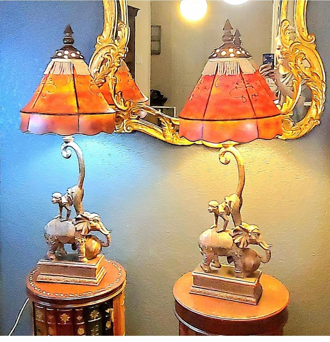 Paire de lampes figuratives Maitland Smith représentant des singes et des éléphants, 2005 en vente 3