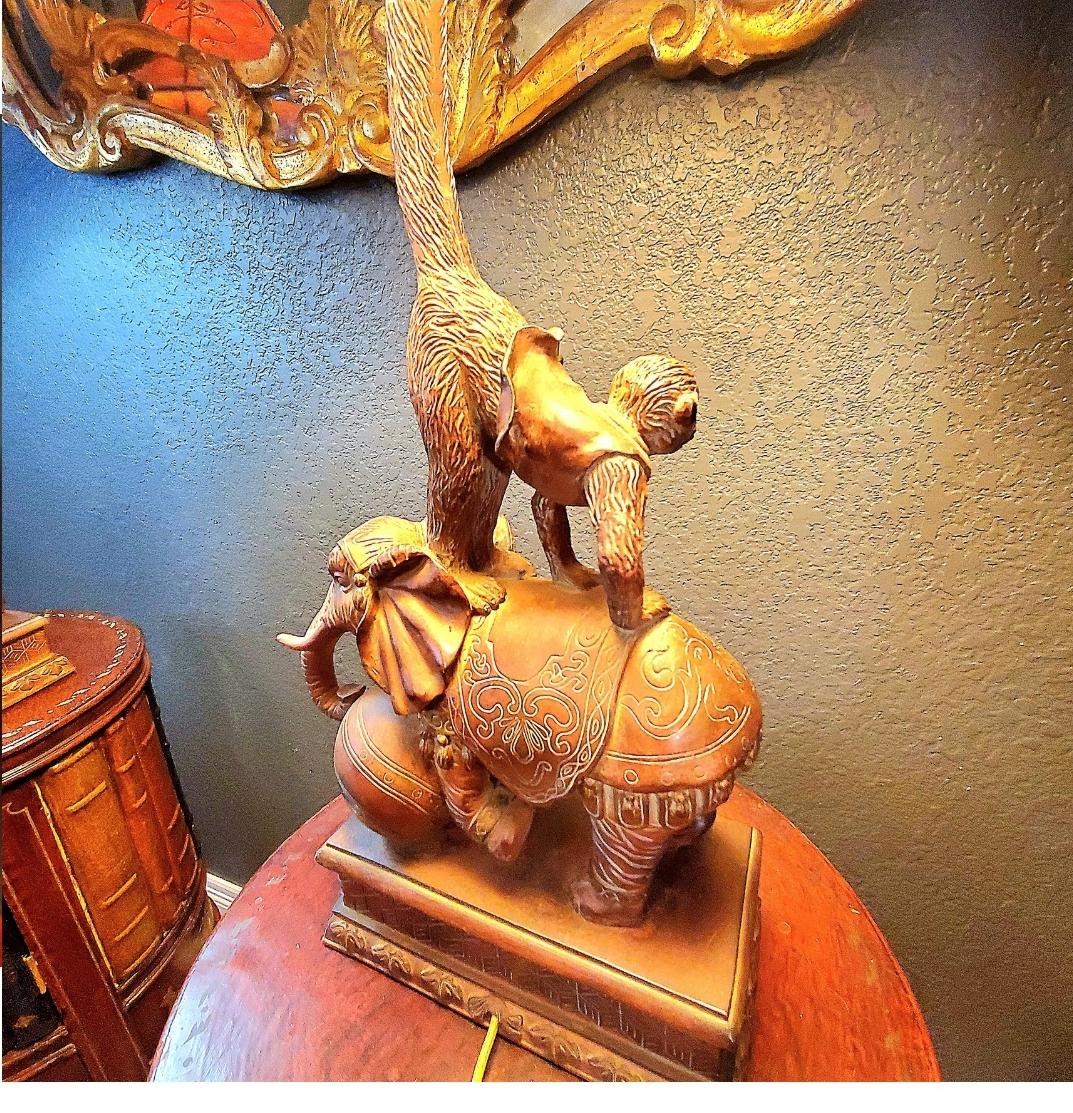 2005 Maitland Smith Figurative Monkey and Elephant Lamps, a Pair In Good Condition For Sale In Waxahachie, TX