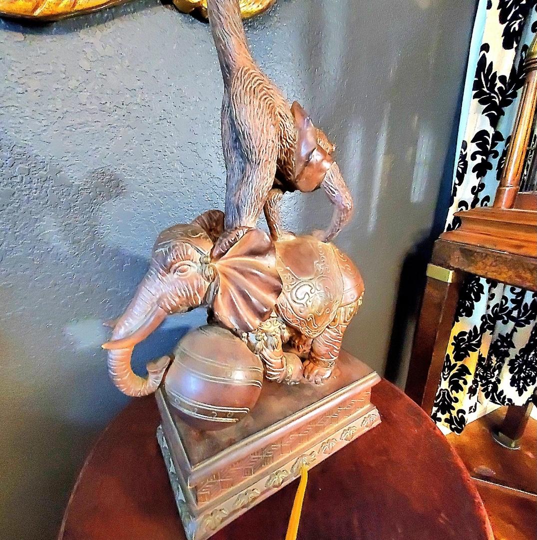 2005 Maitland Smith Figurative Monkey and Elephant Lamps, a Pair For Sale 1