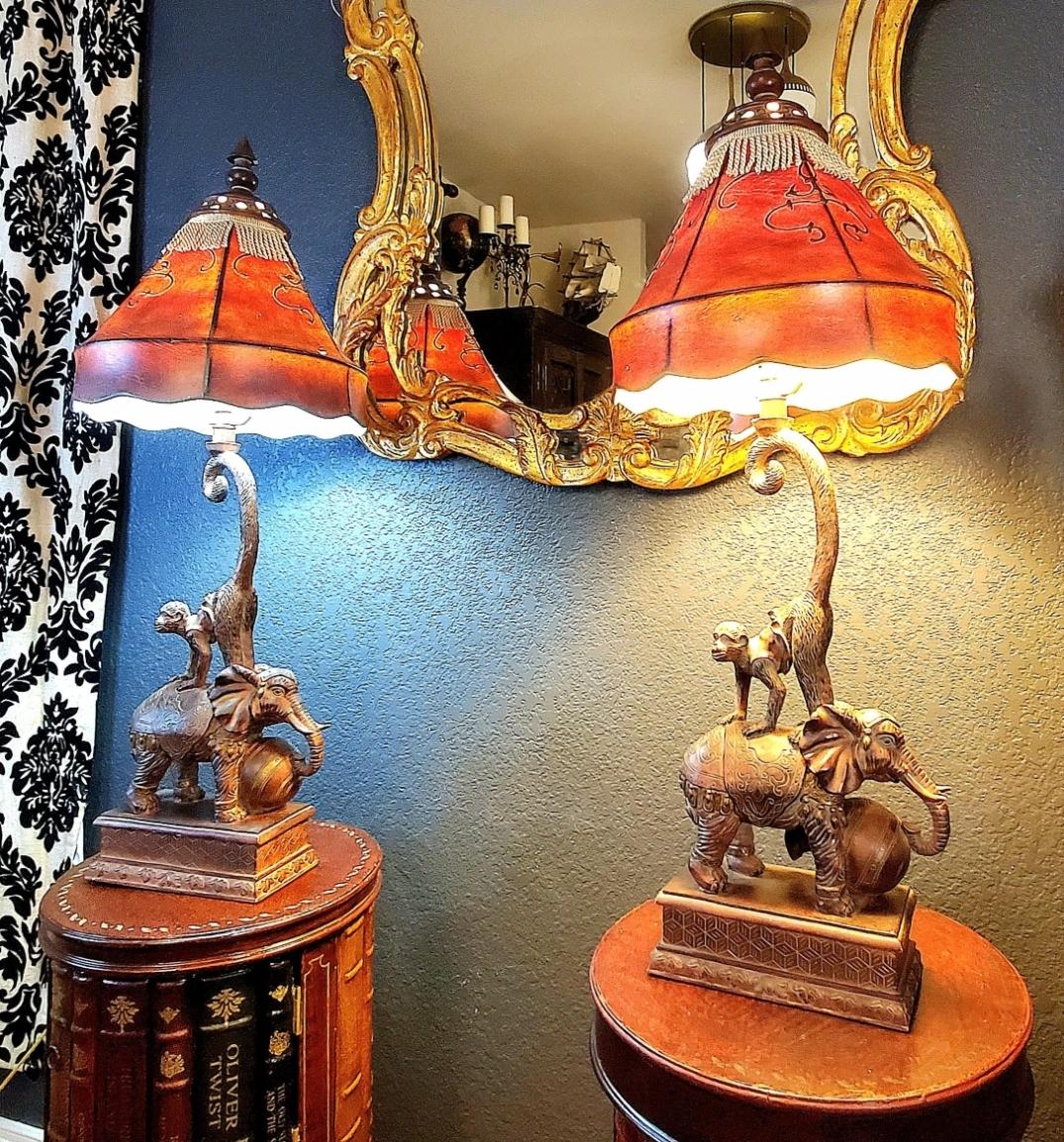 2005 Maitland Smith Figurative Monkey and Elephant Lamps, a Pair For Sale 2