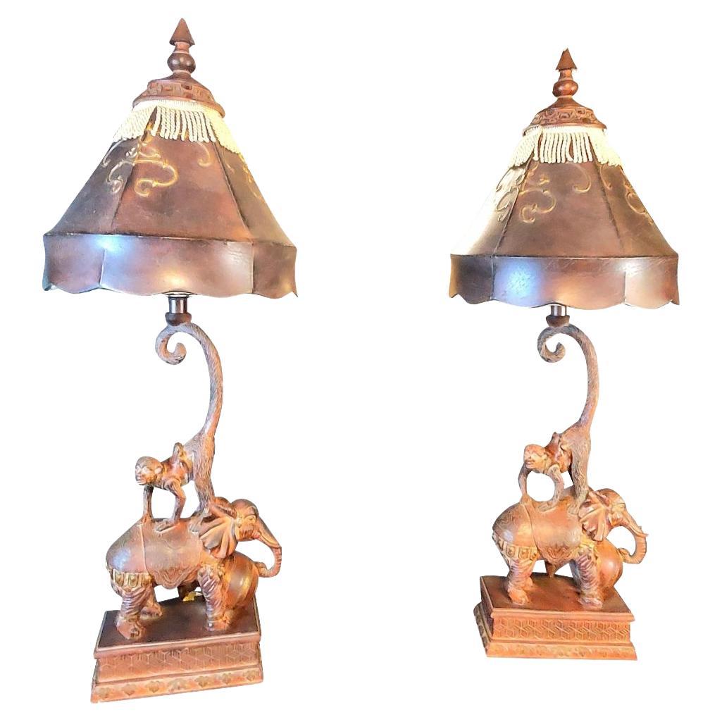 2005 Maitland Smith Figurative Monkey and Elephant Lamps, a Pair For Sale