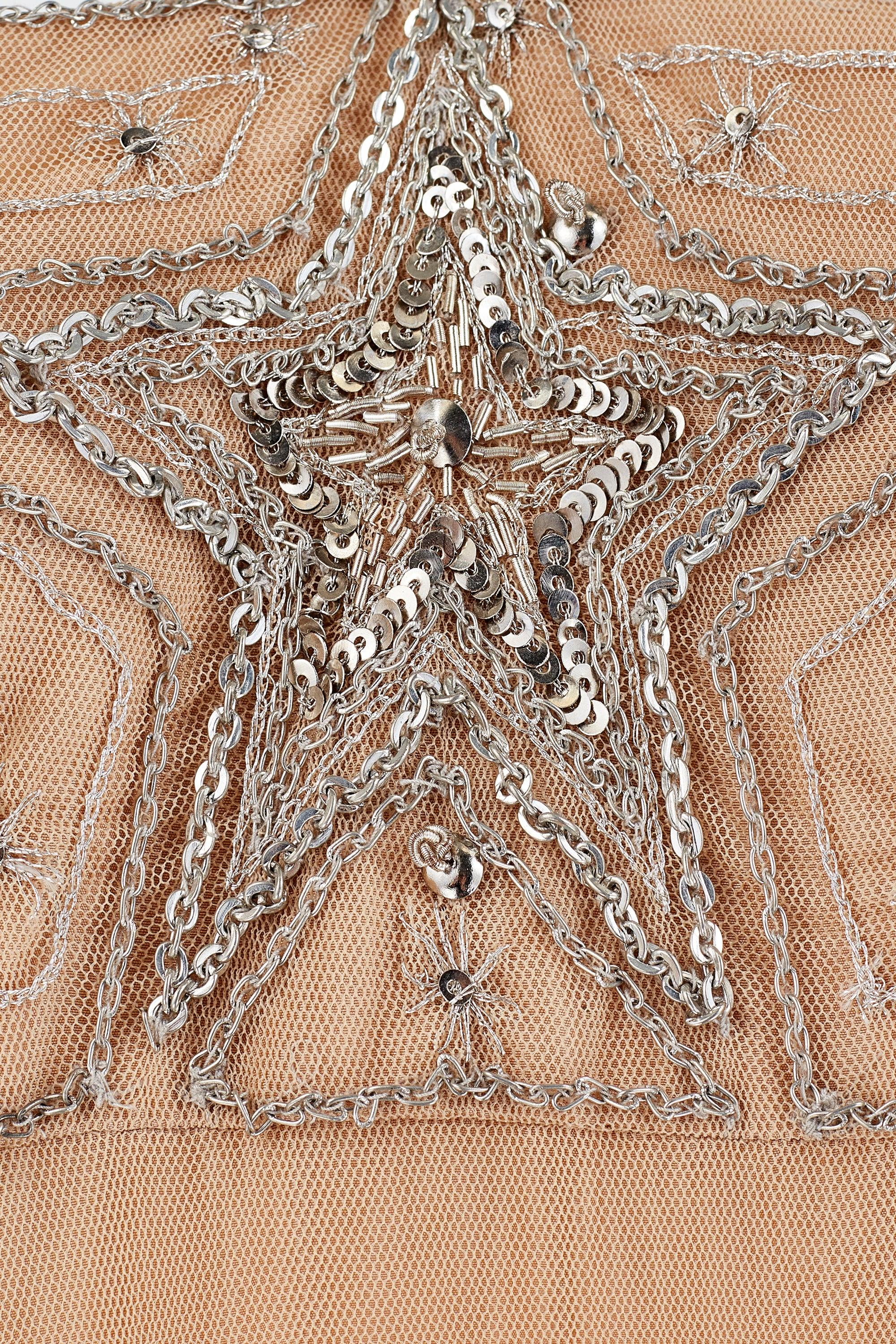 2005 Matthew Williamson Nude Mesh Celestial Embellished Maxi Dress In Excellent Condition For Sale In London, GB
