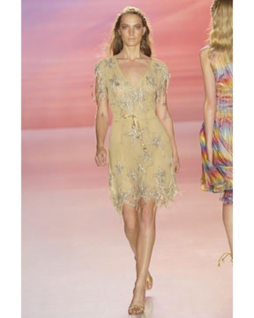 2005 Matthew Williamson Nude Mesh Celestial Embellished Maxi Dress For Sale 1