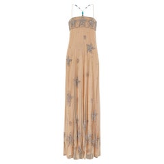 2005 Matthew Williamson Nude Mesh Celestial Embellished Maxi Dress