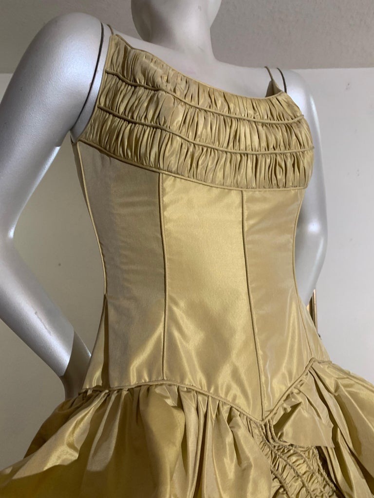 gold taffeta dress Adina Gold Glossy Asymmetrical Ruched Gown, M / Gold main image 1