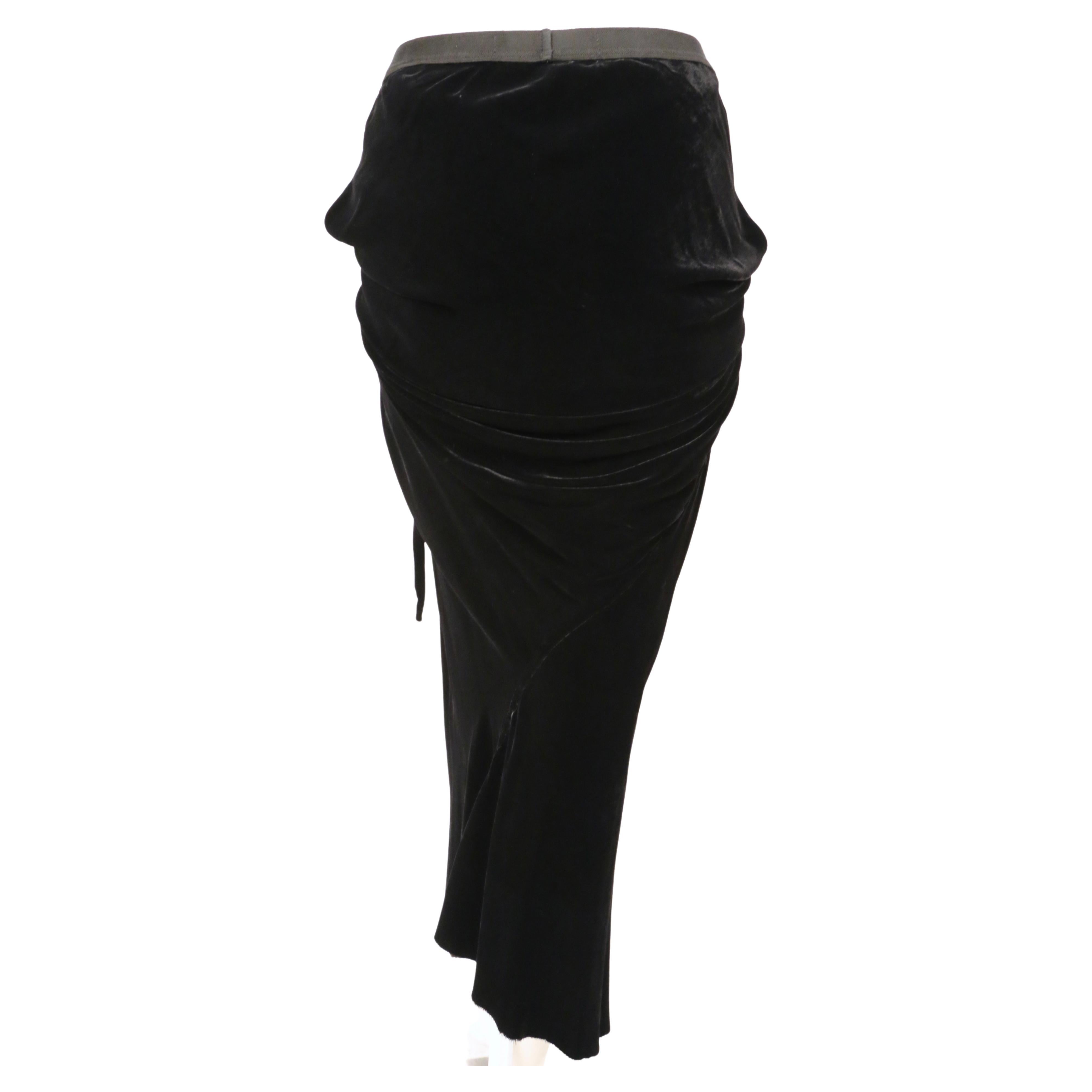 2005 RICK OWENS MOOG black draped velvet RUNWAY skirt with front tie  In Good Condition In San Fransisco, CA