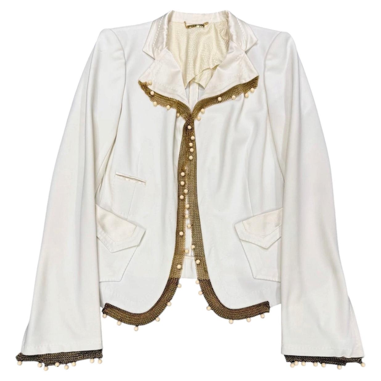 Chaqueta 2005 Roberto Cavalli con cadena de oro y ribete de perlas