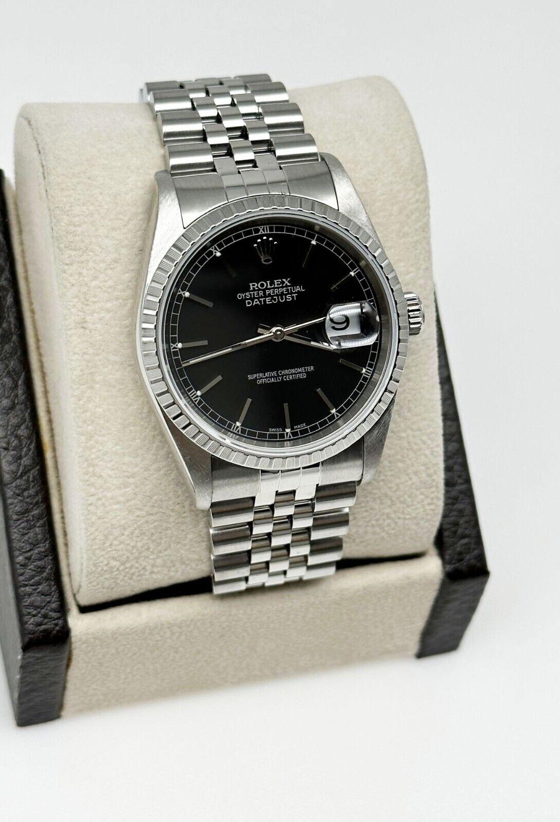 2005 Rolex Datejust 16220 Schwarzes Zifferblatt Edelstahl-Kastenpapier im Zustand „Hervorragend“ in San Diego, CA