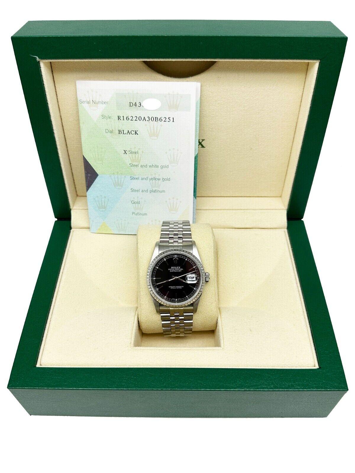 2005 Rolex Datejust 16220 Schwarzes Zifferblatt Edelstahl-Kastenpapier 3