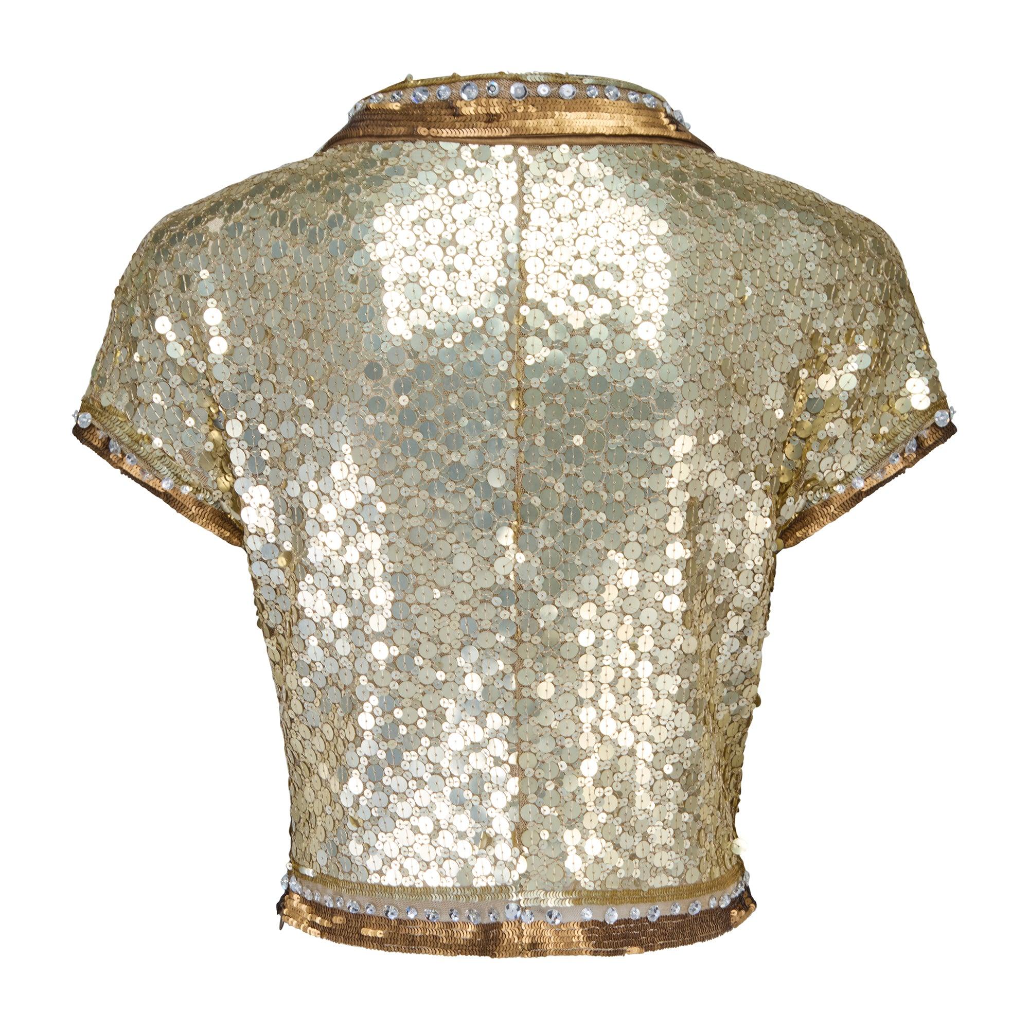 Brown 2005 Runway Documented Valentino Gold Embellished Cropped Shirt For Sale